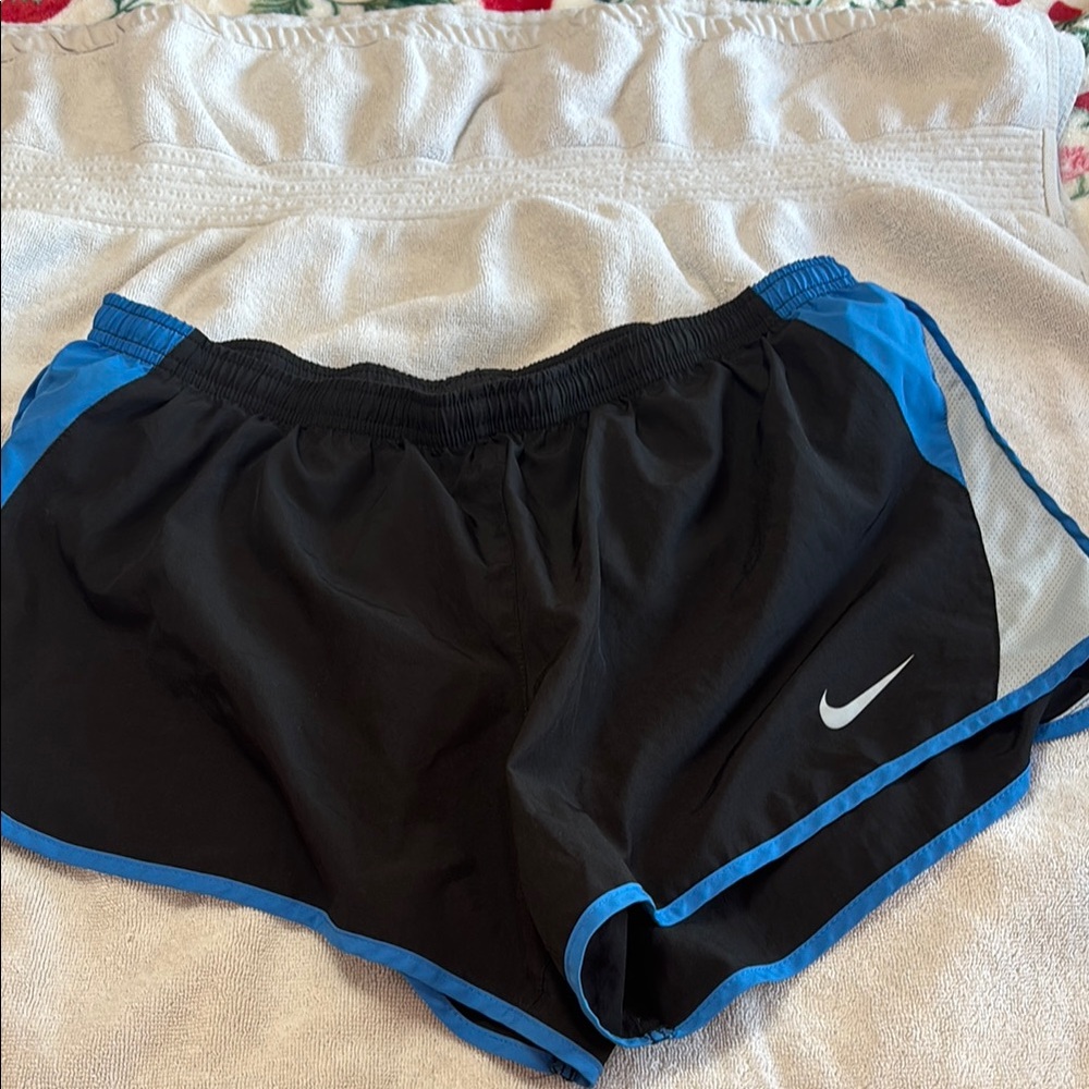 Nike Black and Blue Athletic Shorts with Elastic Waistband